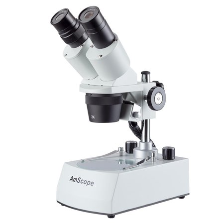 AMSCOPE 20X-40X Compact Multi-Lens Stereo Microscope, Angled Head, Pillar Stand, Top & Bottom LED Lighting SE306R-P-LED